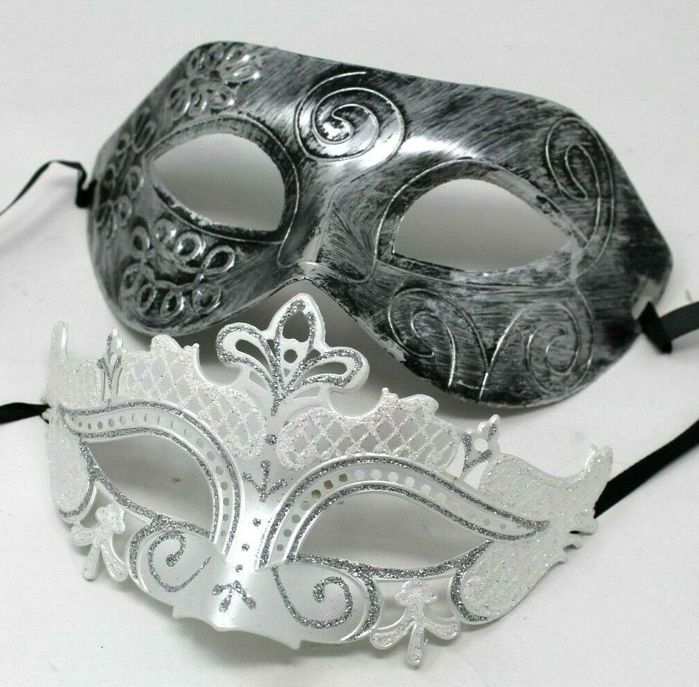 Silver Greek God Style Pair of Masquerade Masks