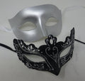 Black and Silver Pair of Male and Female Couples Masquerade Party Ball Prom Masks