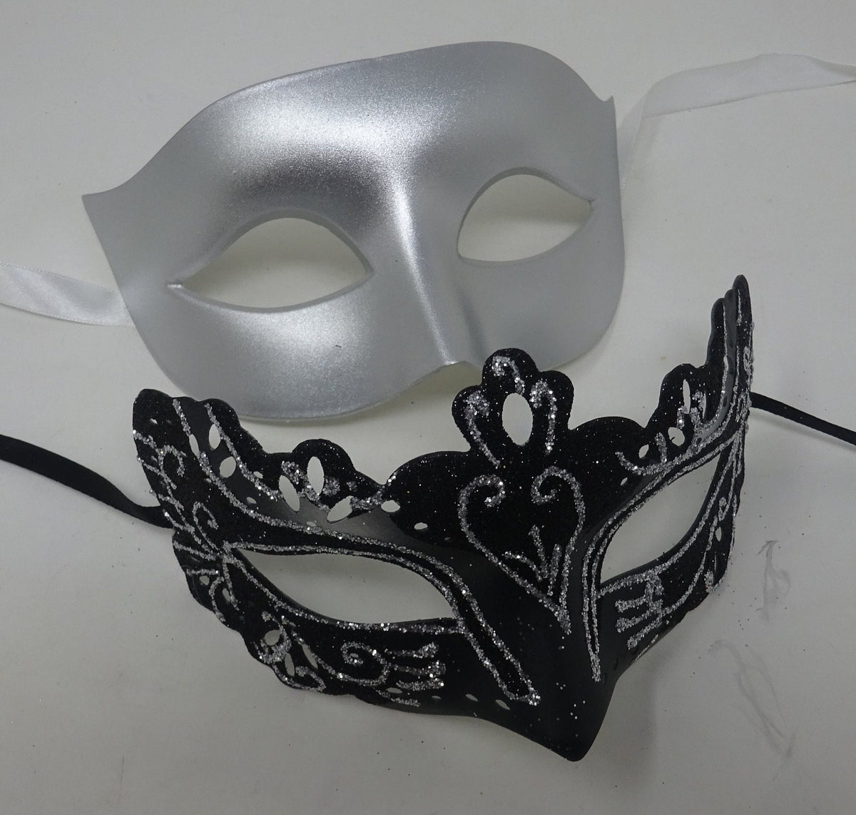 Black and Silver Pair of Male and Female Couples Masquerade Party Ball Prom Masks