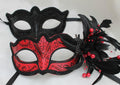 Black & Red Pair of Male and Female Couples Masquerade Masks