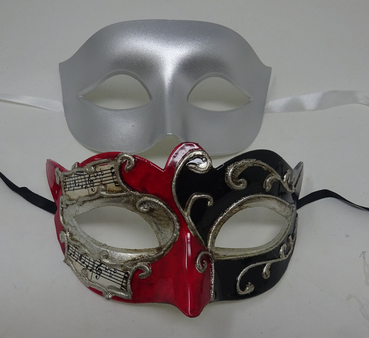 Musical Script Red Silver and Black His and Hers Couples Pair of Masquerade Masks