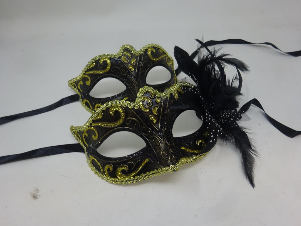Pair of Couples His and Hers Masquerade Masks in Gold, Black and Bronze with Flower Detail