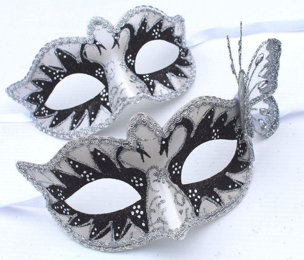 White and Black Swan Lake Designed His and Hers Couple Masquerade Masks with Butterfly