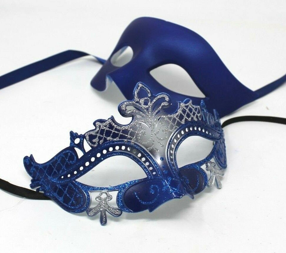 Blue and Silver His and Hers Couple Masquerade Masks