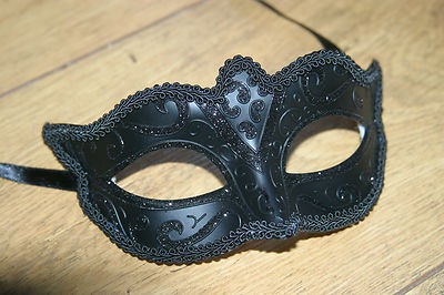 MENS OR LADIES MIDNIGHT BLACK VENETIAN MASQUERADE PARTY CARNIVAL EYE MASK NEW