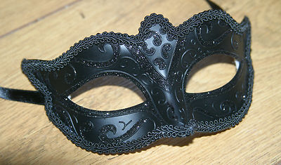 FEMALE MALE UNISEX MIDNIGHT BLACK STUNNING VENETIAN MASQUERADE PARTY EYE MASK