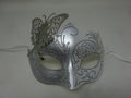 White & Silver Venetian Masquerade Party Prom Ball Carnival Mask with Silver Metal Butterfly