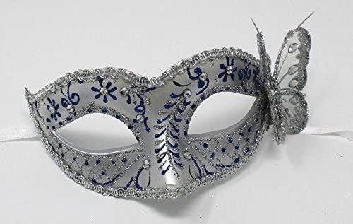 Ladies Blue and Silver Masquerade Ball Carnival Party Eye Mask with Butterfly