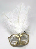 White and Gold Feather Masquerade Party Ball Carnival Mask