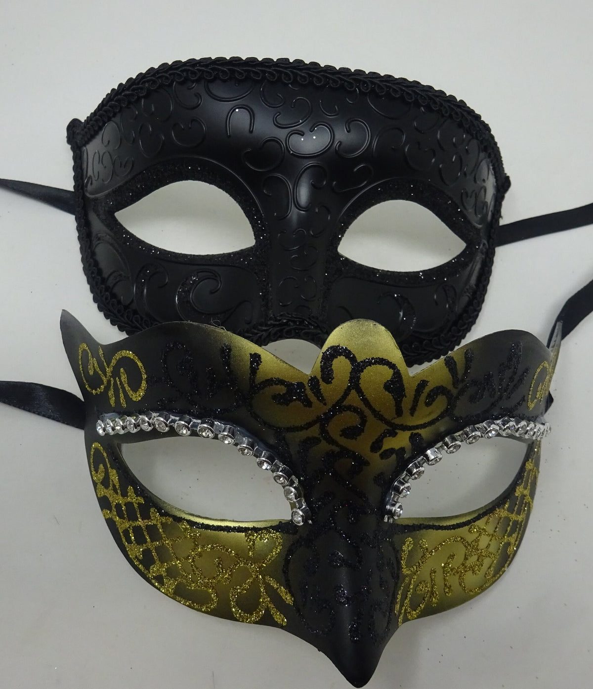 His and Hers Black and Gold Pair of Male and Female Couples Masquerade Masks