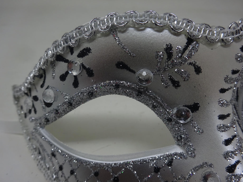 Black and Silver Jewelled Masquerade Mask with Sparkling Butterfly Detail