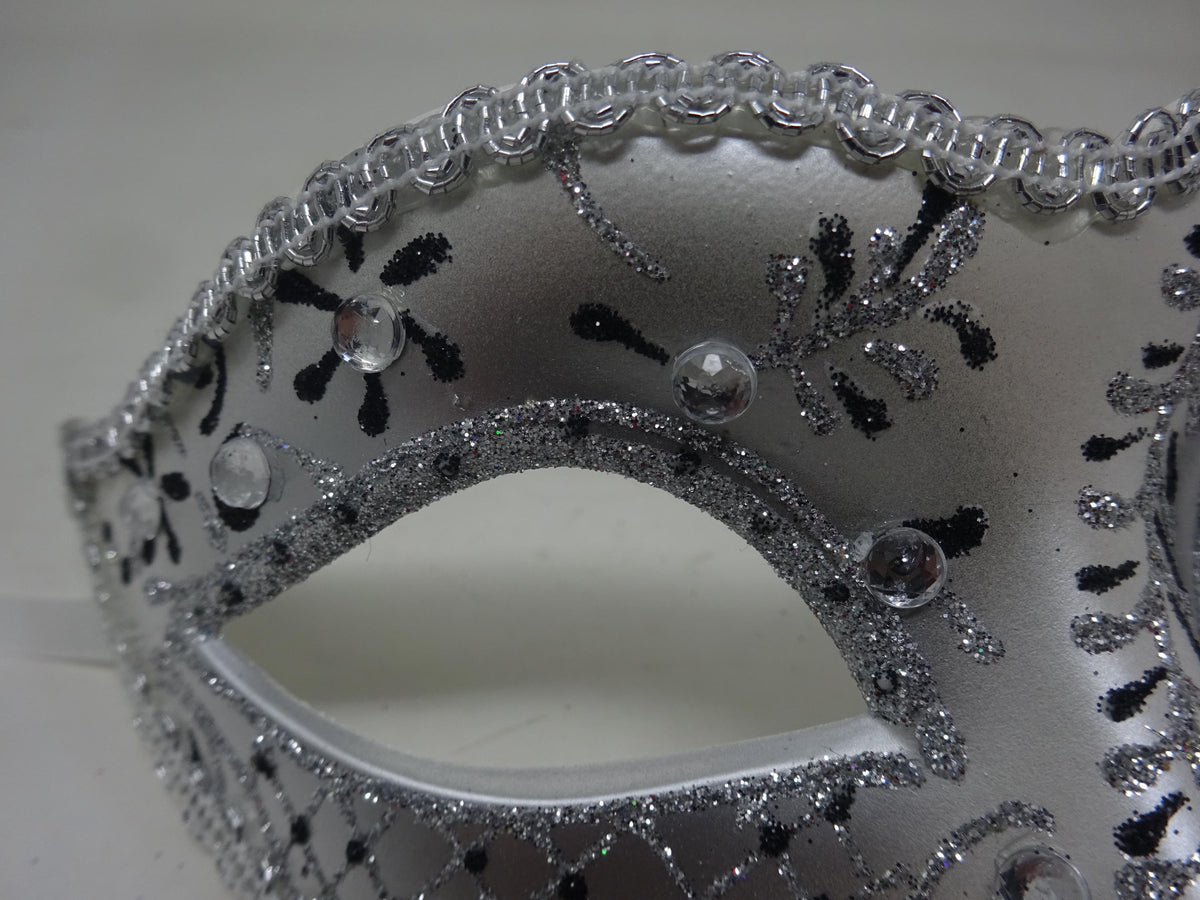 Black and Silver Jewelled Masquerade Mask with Sparkling Butterfly Detail