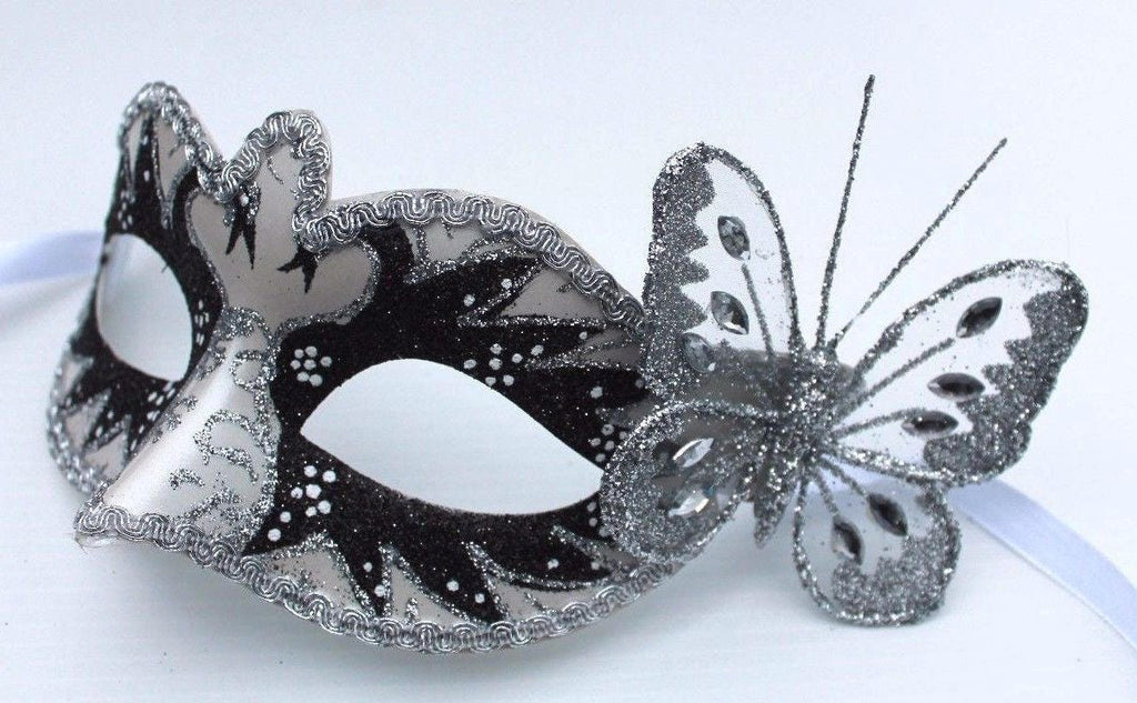 Black and White Swan Lake Venetian Masquerade Party Carnival Eye Mask with Butterfly