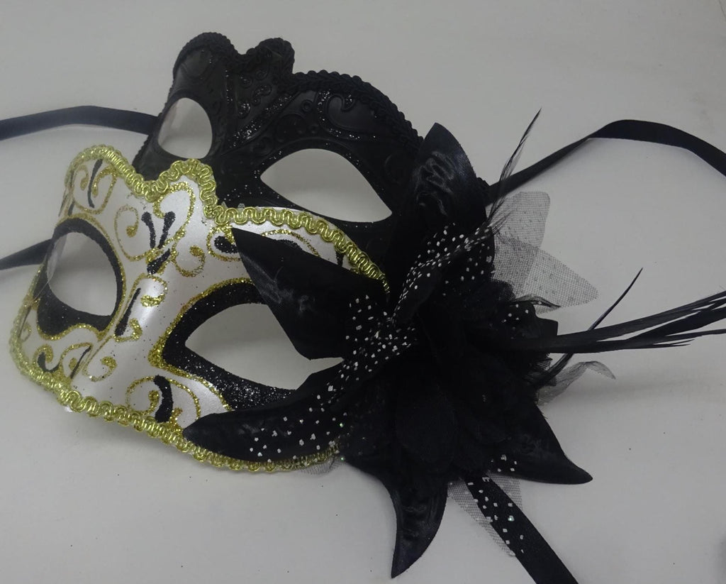 Black and Gold Swirl Pair of Couples His and Hers Masquerade Masks