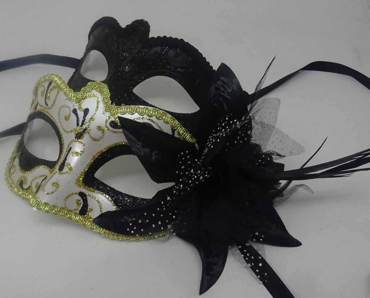 Black and Gold Swirl Pair of Couples His and Hers Masquerade Masks
