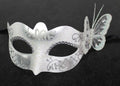 Winter Frosty White & Silver Venetian Masquerade Mask with White Butterfly