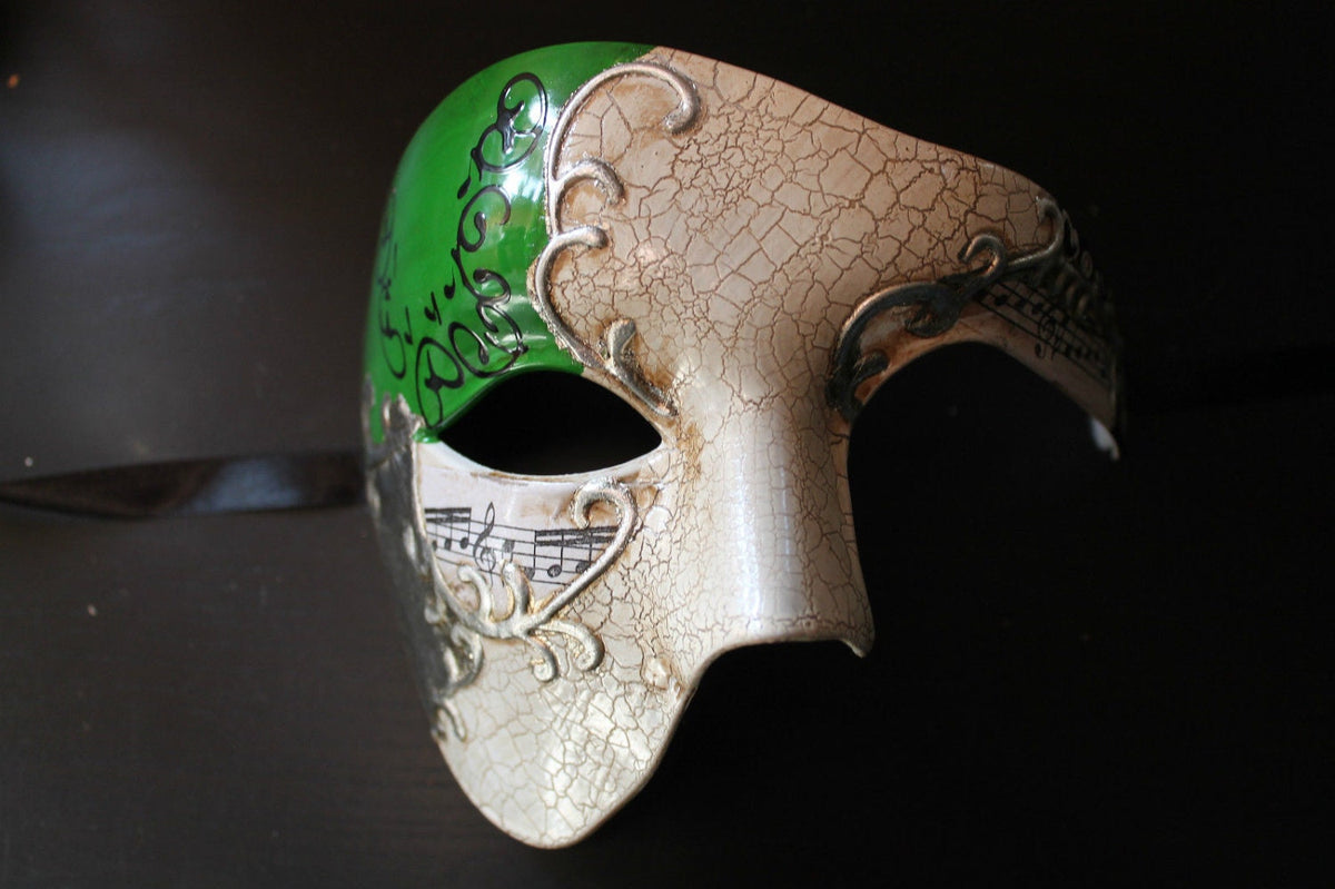 Green and Silver Half Face Phantom Masquerade Mask