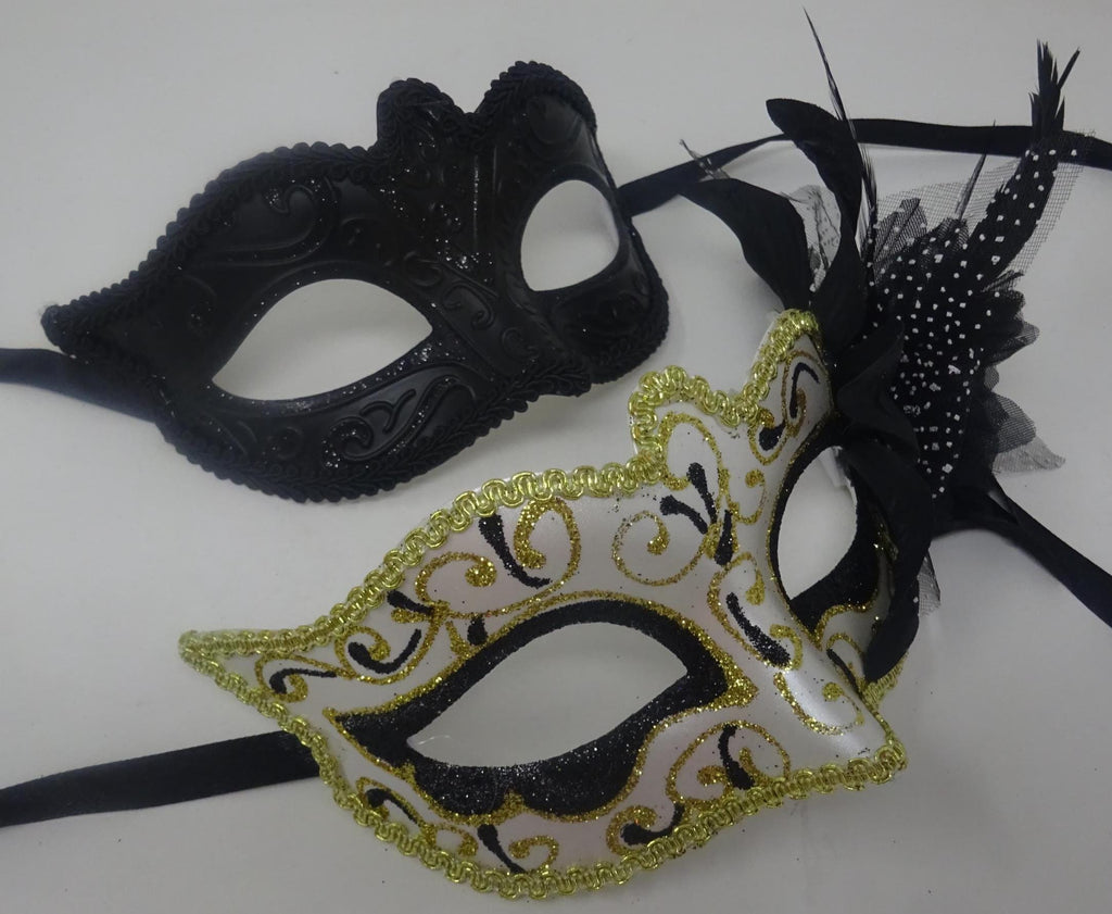 Black and Gold Swirl Pair of Couples His and Hers Masquerade Masks