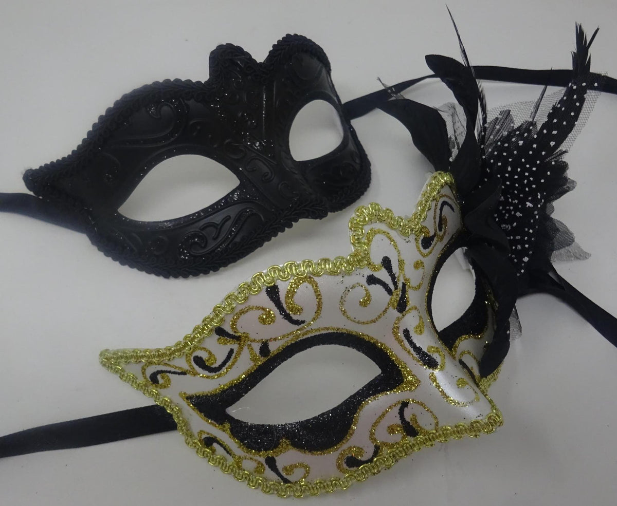 Black and Gold Swirl Pair of Couples His and Hers Masquerade Masks