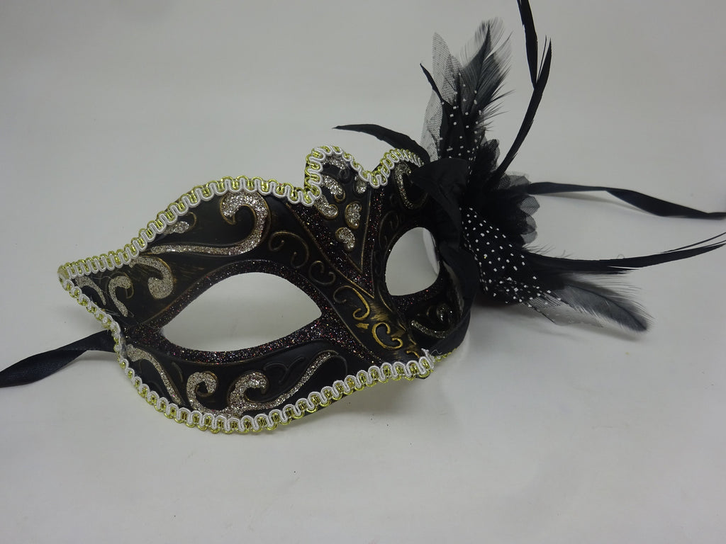 Black, Bronze, Gold and Silver Masquerade Mask with Flower