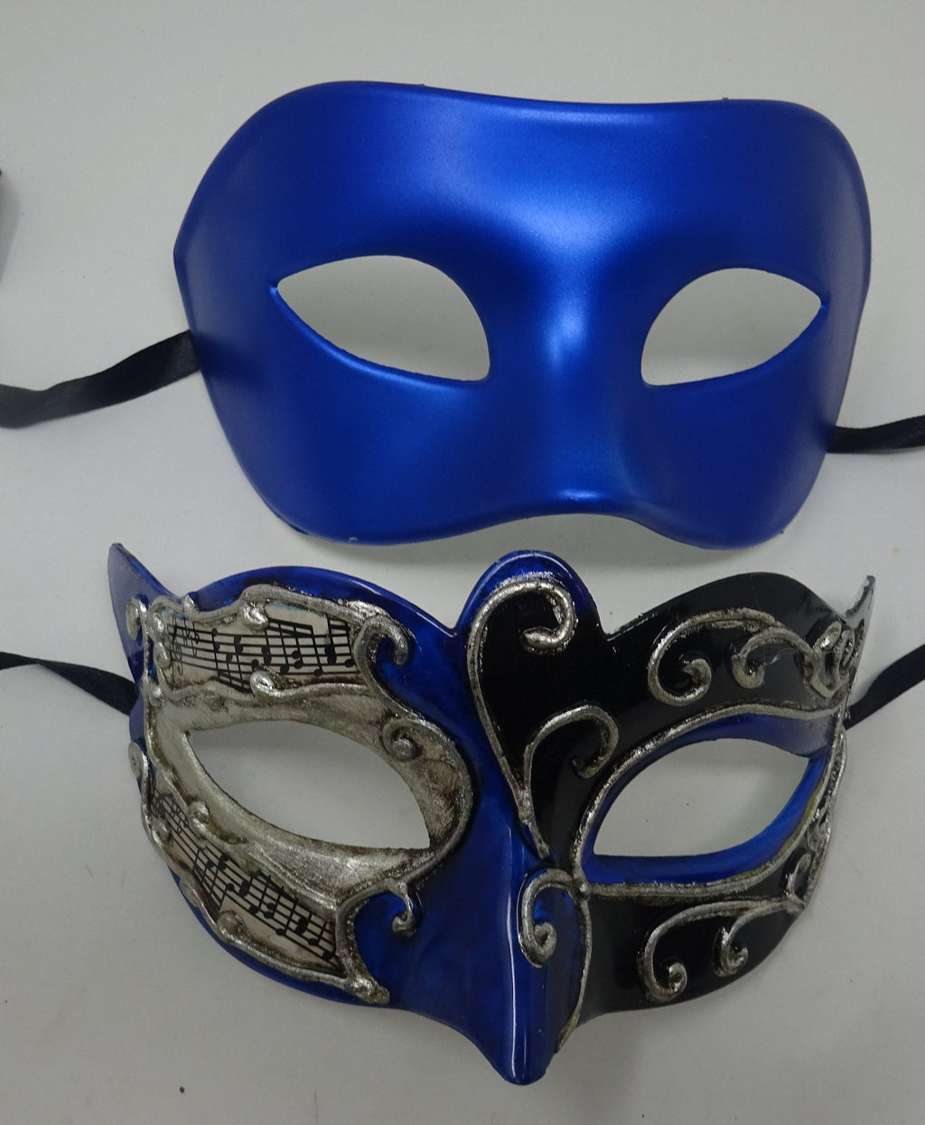 Musical Script Black Silver and Blue His and Hers Couples Pair of Masquerade Party Ball Carnival Masks