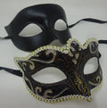 His and Hers Black and Gold Quality Pair of Male and Female Couples Masquerade Masks
