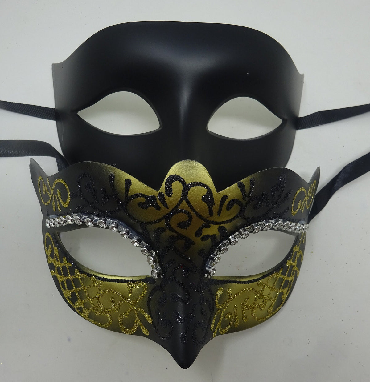 His and Hers Black and Gold Pair of Male and Female Couples Masquerade Masks