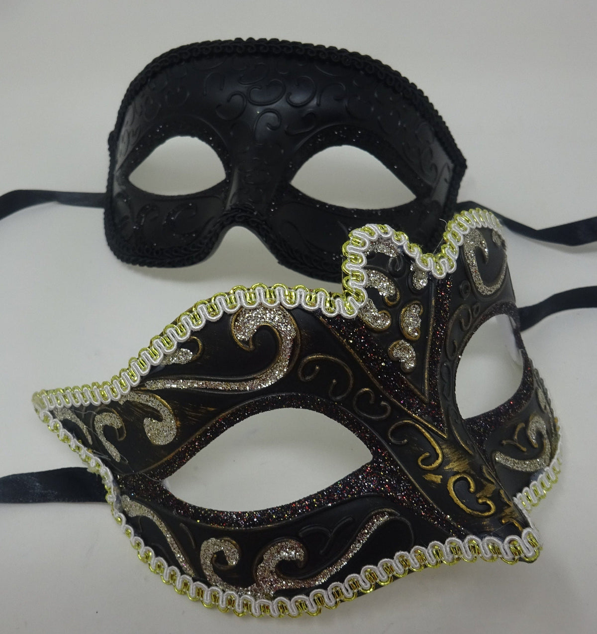 His and Hers Black and Gold Quality Pair of Male and Female Couples Masquerade Masks