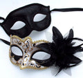 Straight Black and Gold Swirl Pair of Couples His and Hers Masquerade Masks
