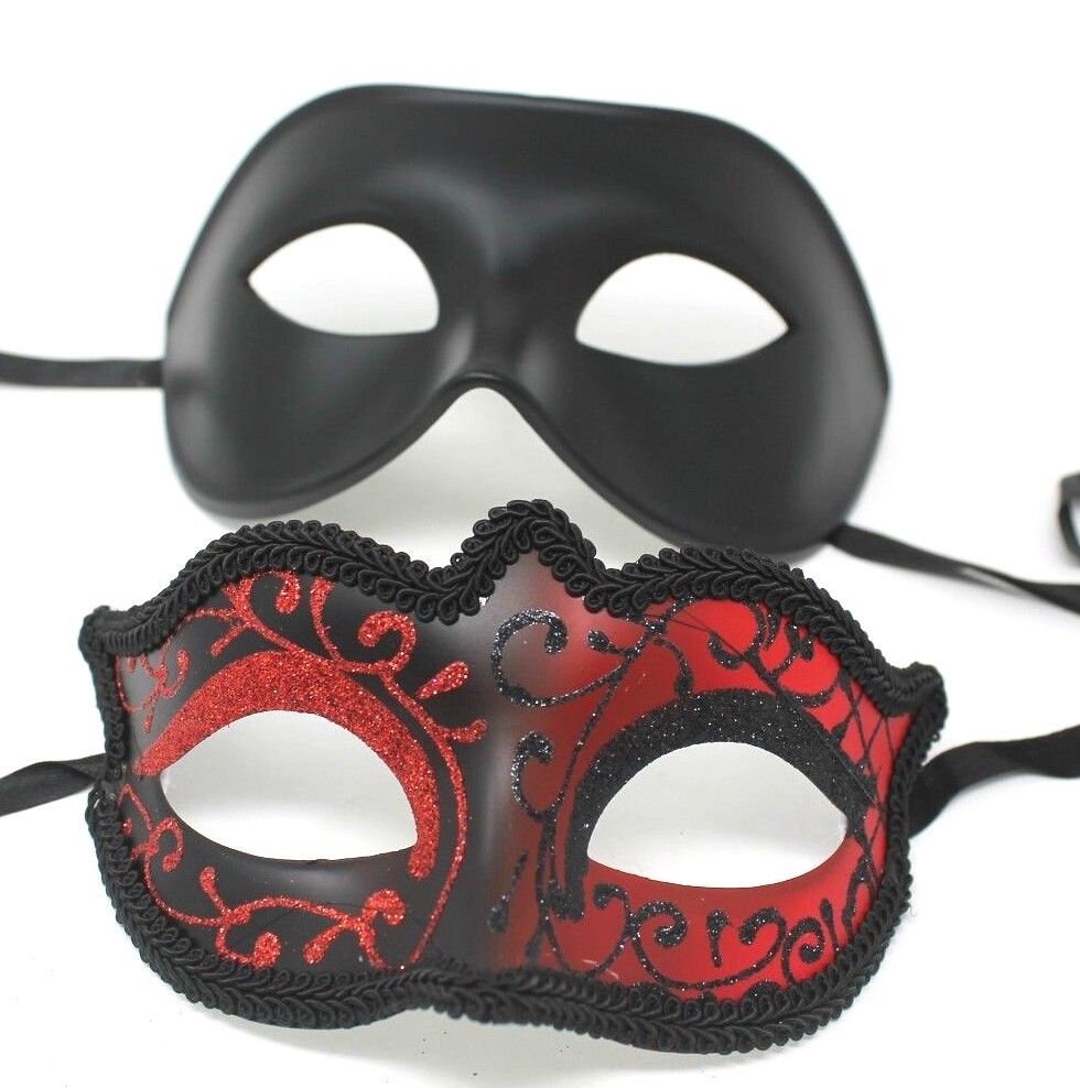 Black & Red Pair of Male and Female Couples Masquerade Masks