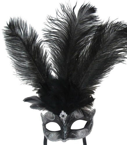 Stunning Black and Silver Assorted Ostrich Feather Masquerade Party Ball Prom Eye Mask