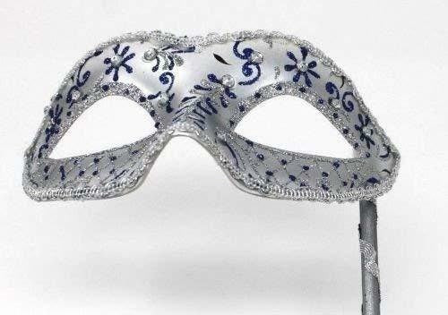 Blue and Silver Jewelled Party Masquerade Wedding Bridal ball Eye Mask on Stick