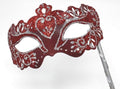 Red and Silver Rialto Venetian Masquerade Ball Party Prom Carnival Mask Hand Held on a Stick