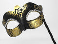 Black and Gold Masquerade Mask on a Stick