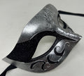 Mens or Ladies Silver, Black and Antique Blue Flick Masquerade Mask
