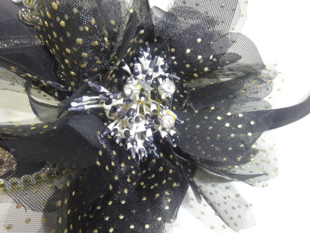 Black Bronze Gold and Silver Venetian Masquerade Ball Carnival Mask with Flower