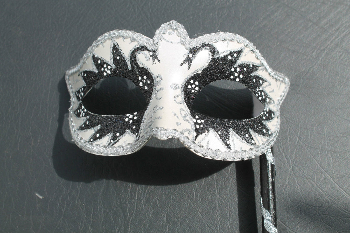 Black and White Swan Lake Mask on Stick