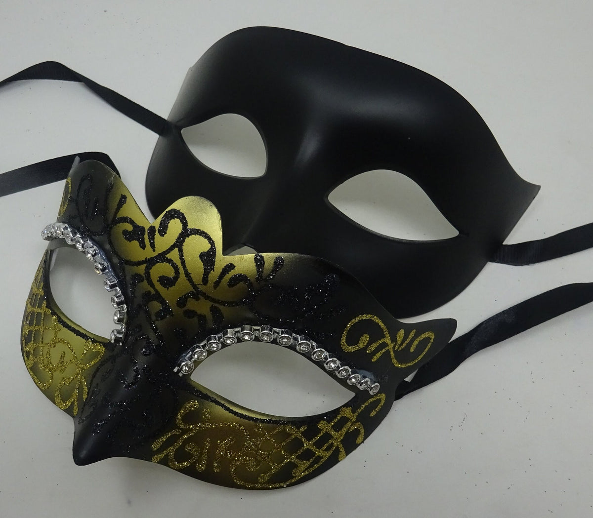 His and Hers Black and Gold Pair of Male and Female Couples Masquerade Masks