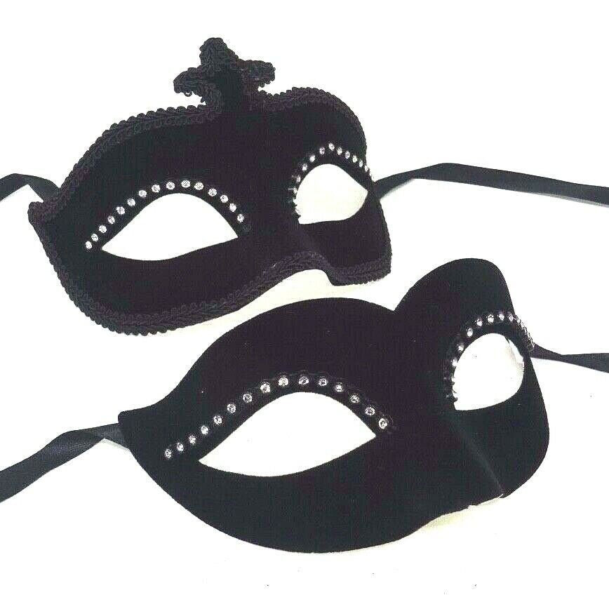 Black His n Hers Couples Velour Masquerade Masks with Diamontes