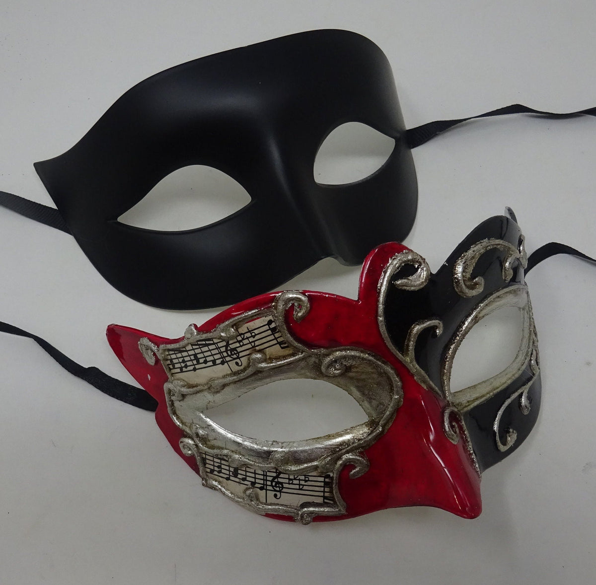 Musical Script Red Silver and Black His and Hers Couples Pair of Masquerade Masks