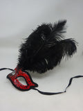 Red and Black Masquerade Eye Mask with Long Feathers for Party Prom Masked Ball