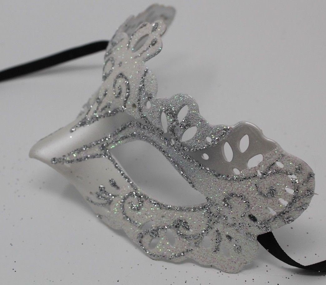 Rialto White and Silver Venetian Masquerade Party Prom Ball Eye Mask
