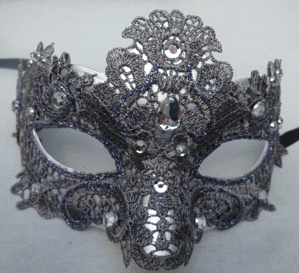 Silver Grey Brocade Lace Masquerade Party Carnival Eye Ball Mask