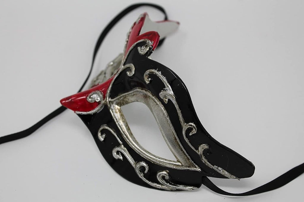 Red, Black and Silver Musical Masquerade Mask for Masked Ball with Musical Notes Script