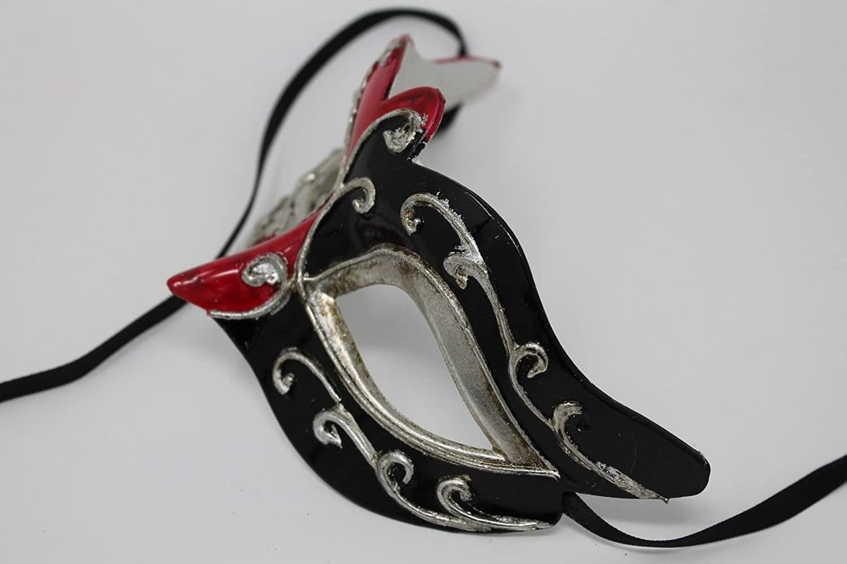 Red, Black and Silver Musical Masquerade Mask for Masked Ball with Musical Notes Script