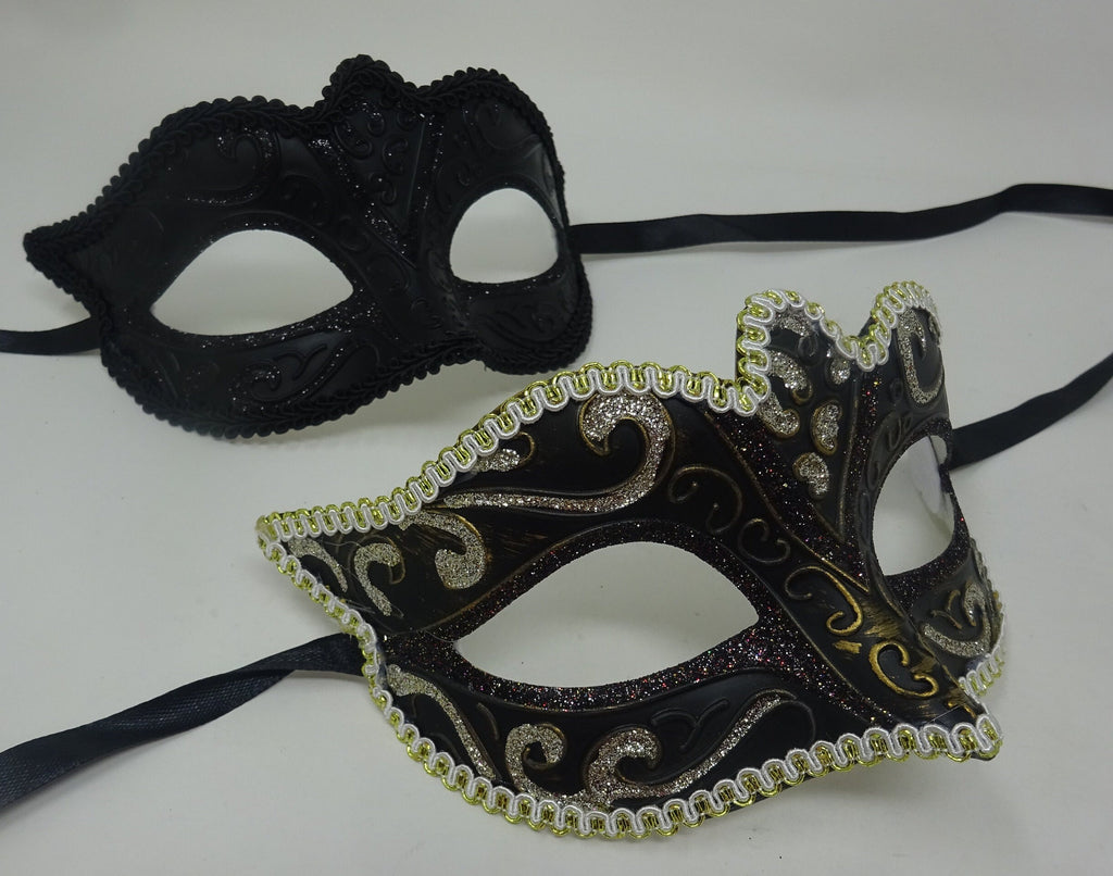 His and Hers Black and Gold Quality Pair of Male and Female Couples Masquerade Masks