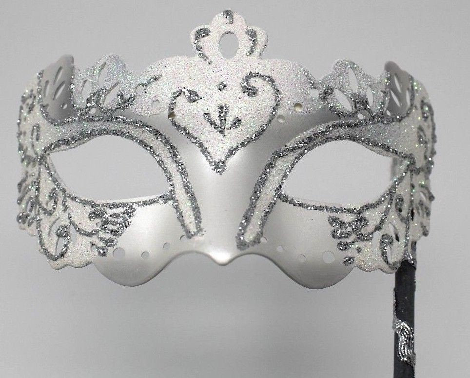 White and Silver Mask on a Silver Stick