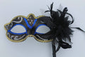 Stunning Blue, Black, Bronze Silver and Gold Masquerade Mask on a Black Stick