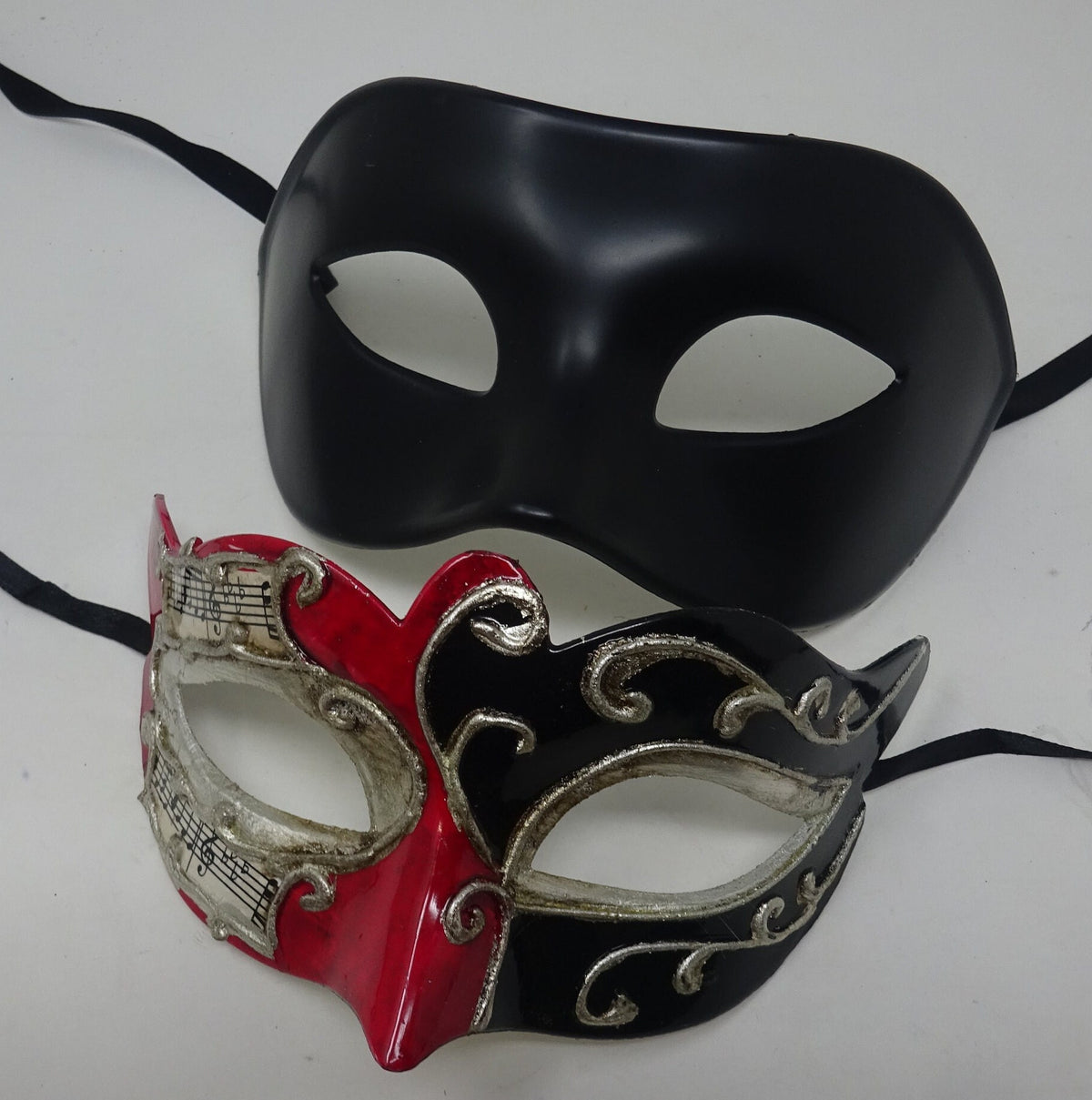 Musical Script Red Silver and Black His and Hers Couples Pair of Masquerade Masks