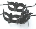 Black Pair of Male and Female Flower and Pearl Masquerade Masks
